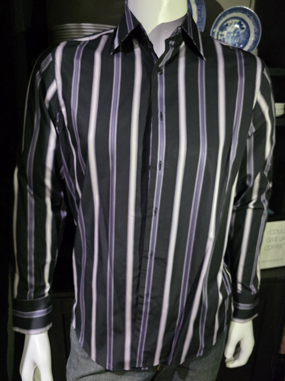 INC International Concepts Black Shirt with Purple and White Stripes